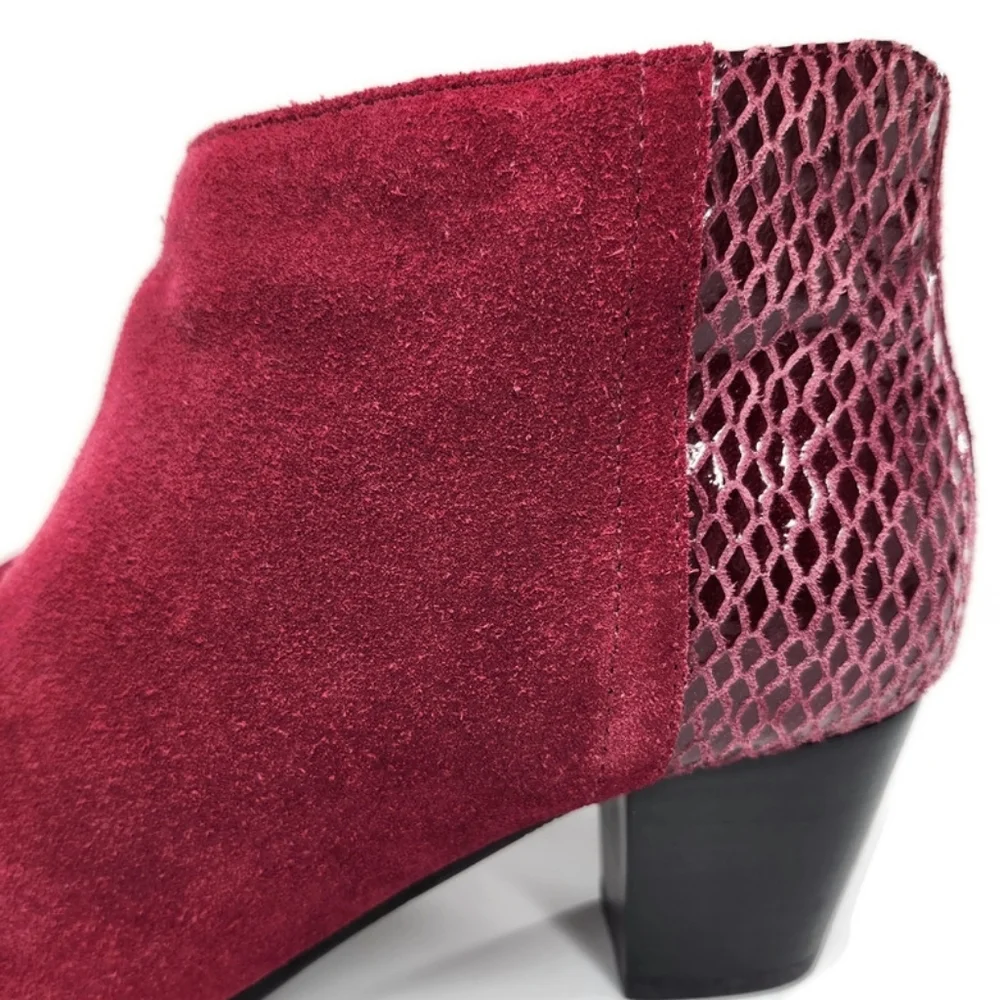 Vionic Bromley Cabernet Red Suede & Textured Snake Print Block Heel Ankle Boots - Picture 5 of 13